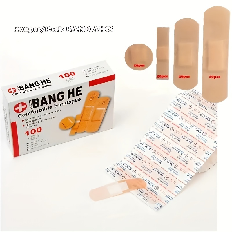 100 piezas/paquete de apósitos adhesivos impermeables para heridas:  apósitos antibacterianos de grado médico para protección y curación