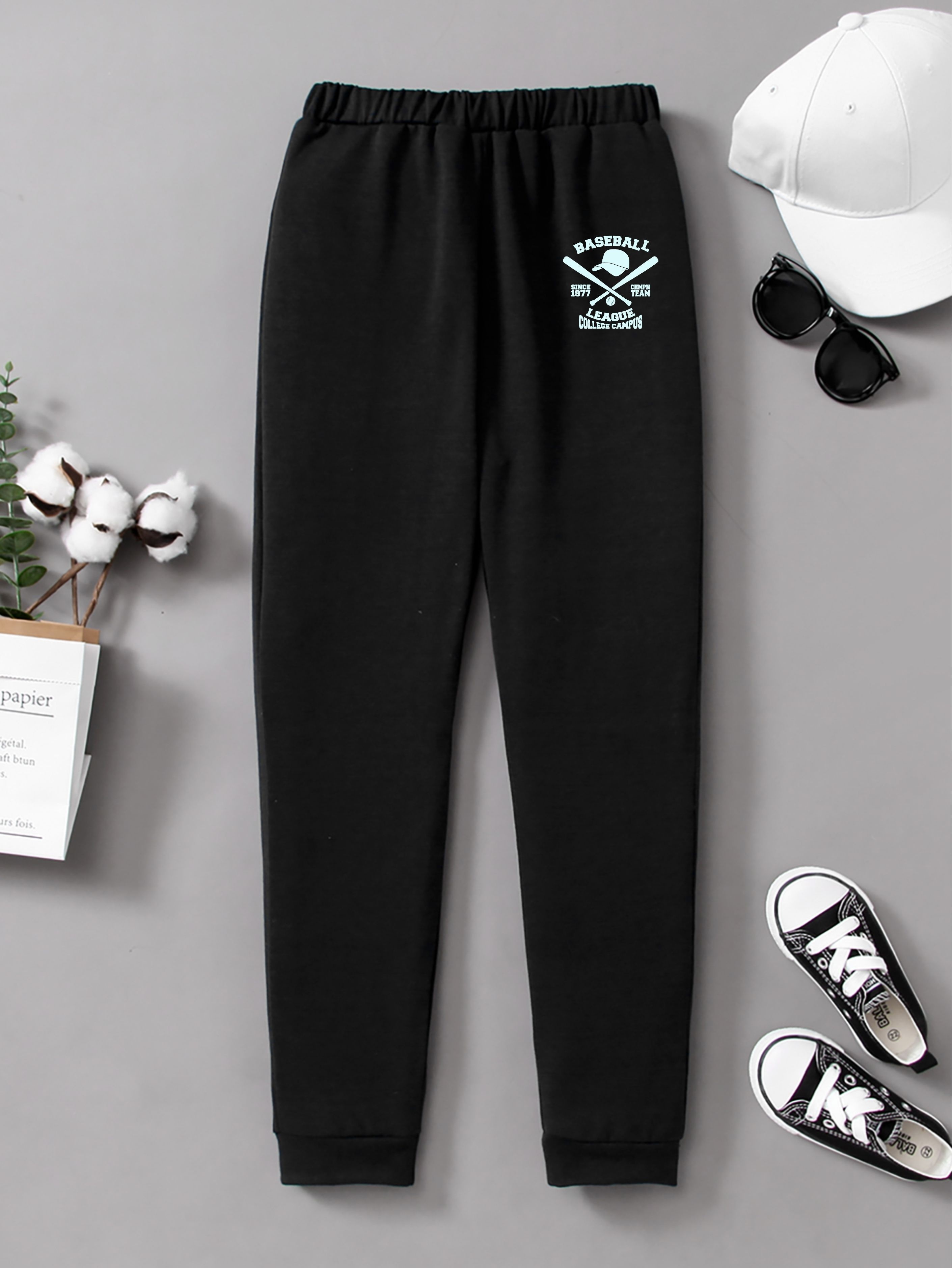 Kids Baseball Print Sweatpants Elastic Waist Jogger Pants Comfy