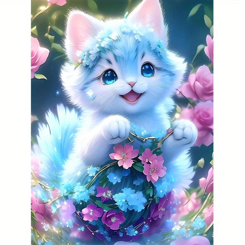 Diamond Painting New 5D Cartoon Cats Kid's Diamond Painting Cats and  Flowers Diamond Art Cats Play