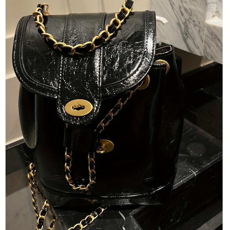 Patent Leather Mini Backpack Purse for Women Black Leather 