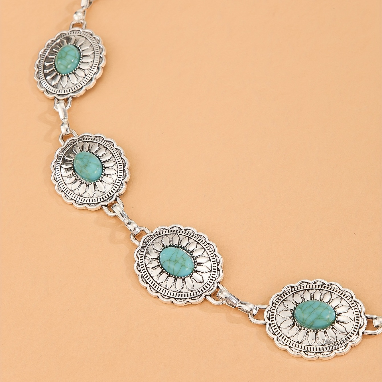 Turquoise Embossed Waist Chain Vintage Metal Chain Belt