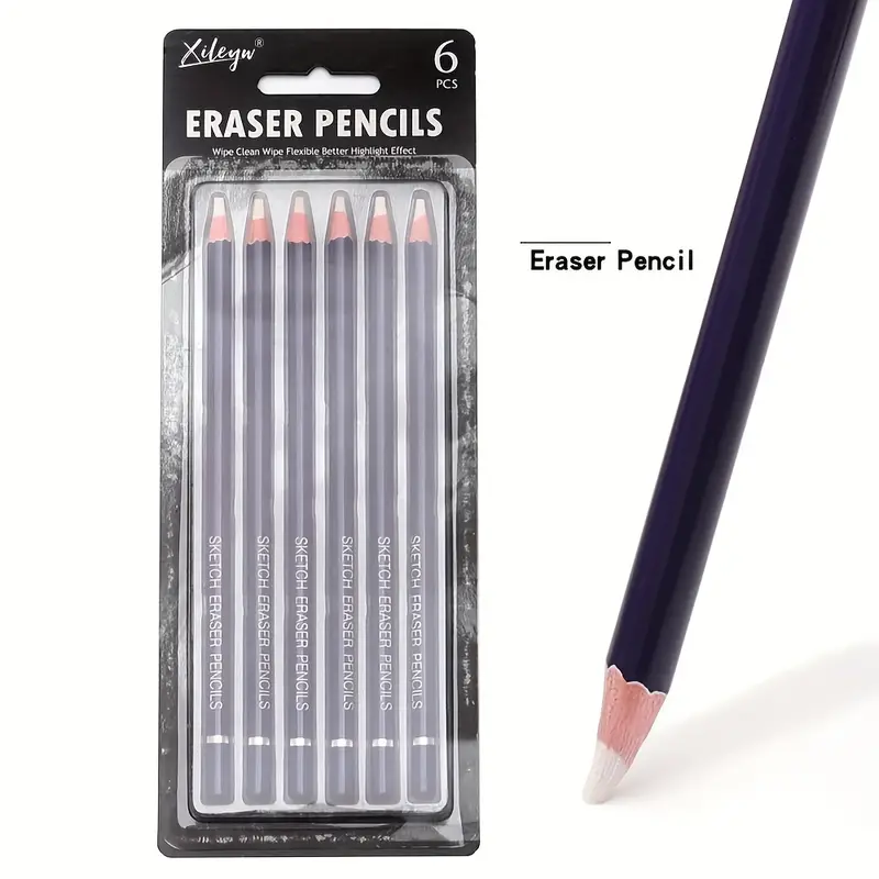 6pcs Eraser Pencil Set Creative Eraser Pens, Erasing Small Details Or Add  Highlights For Sketching Pencils, Colored Pencils, Charcoal Drawings. Fine D