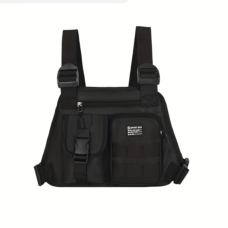 Men's Fashion Streetwear Hip-Hop Chest Rig Vest Bag Multi-Pocket Two Straps  Chest Bags For Travel Hiking Outdoor Sports