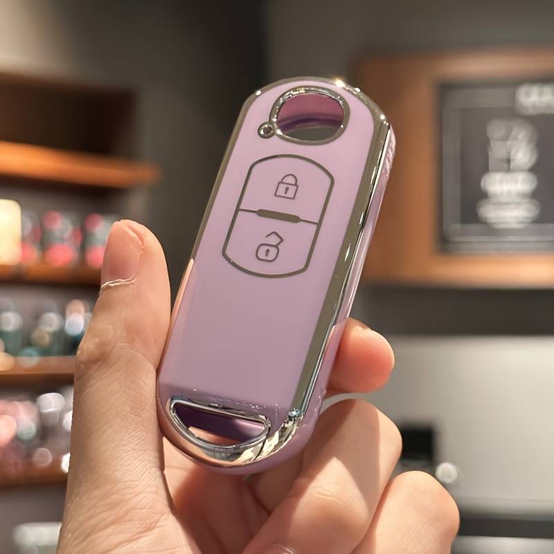Pink Mazda Key Fob Cover With Keychain - Fits Mazda 3, 6, CX-5, Miata MX-5 Smart Key (3-Button)
