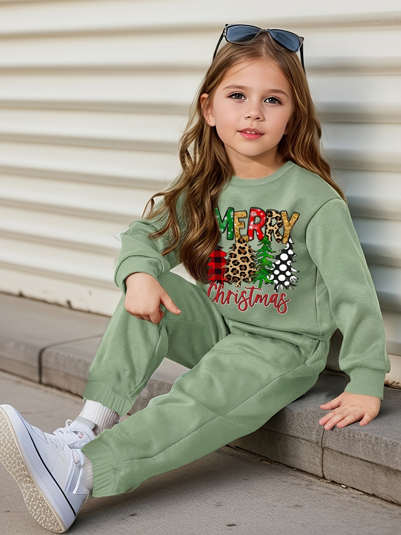 2PCS MERRY CHRISTMAS Print Top + Jogger Pants Kids Clothes For Girls Spring  Fall Winter Christmas Gift