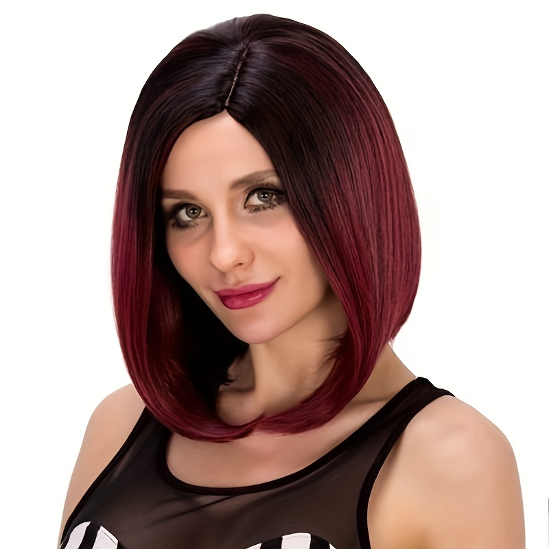 Ombre Burgundy Short Straight Bob Cut Wig Synthetic Wig Temu