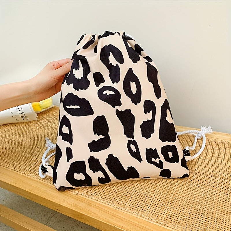 Pink Leopard Pattern Drawstring Backpack Lightweight Daypack