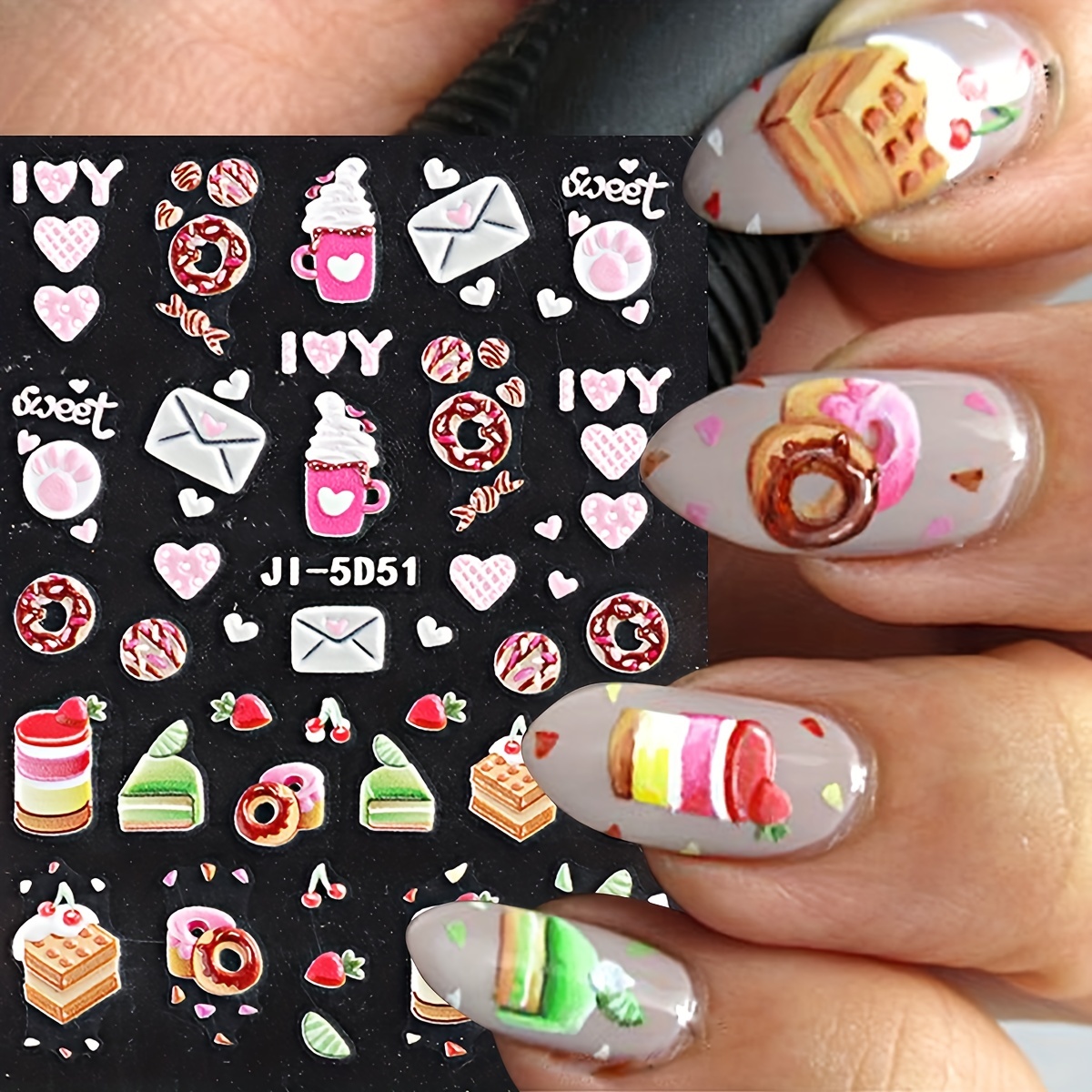 5d Embossed Ice Cream Nail Art Sticker Decal Donut Lollipop - Temu