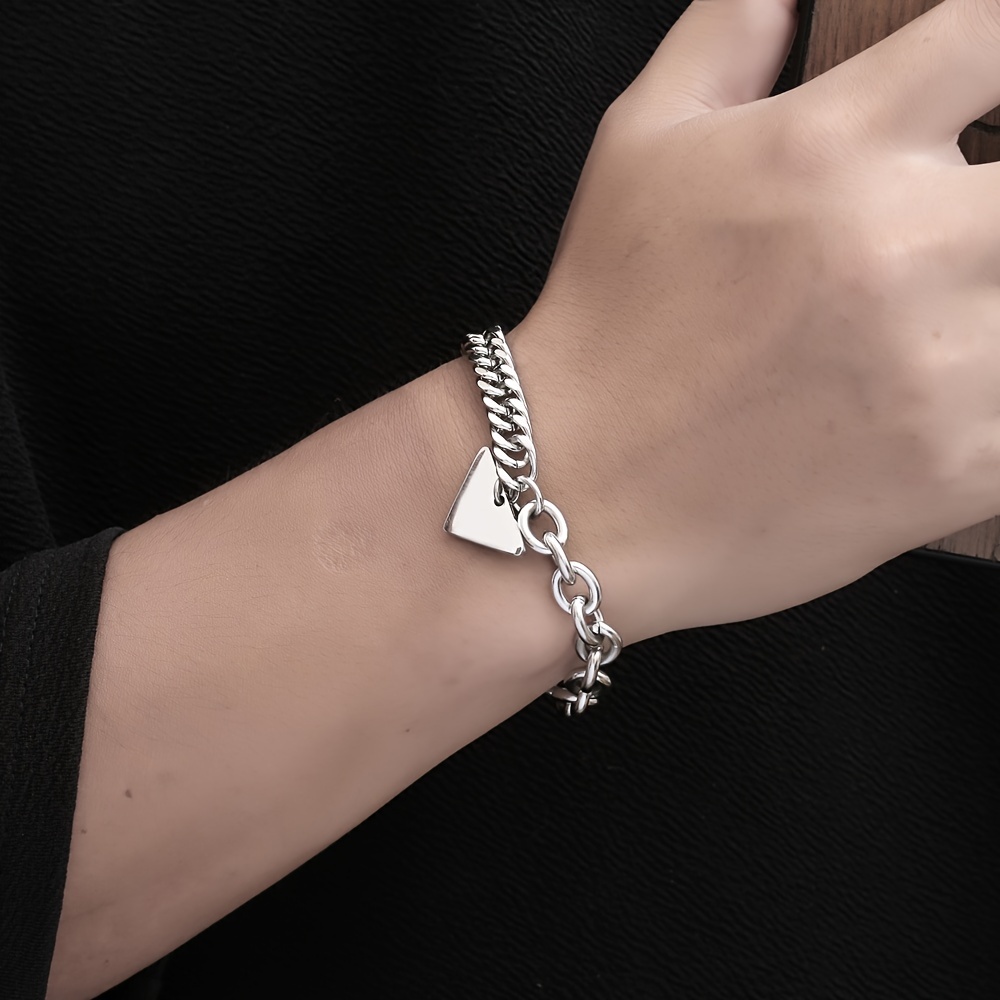 Stainless Steel Triangle Hanging Card Bracelet Double Curb - Temu