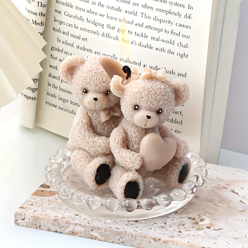 Cute Hug Bear Scented Candle Silicone Mold Christmas Decoration Teddy Bear  Candle Making Injection Wax Mould DIY Gift Home Decor