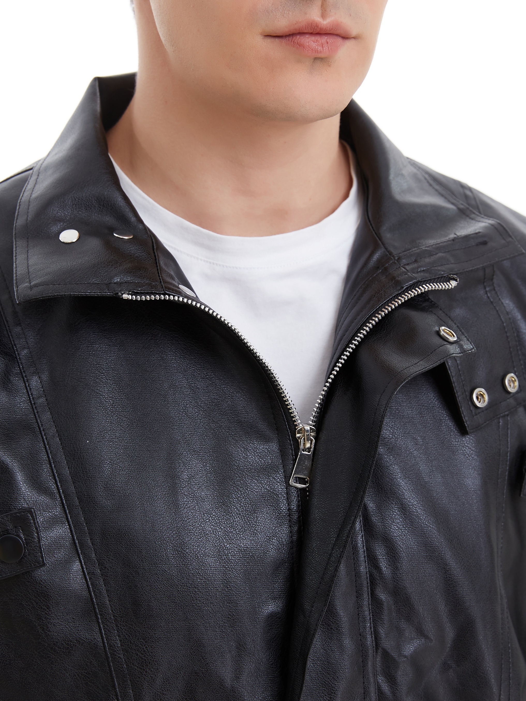 Men's Casual Pu Leather Jacket Chic Loose Fit Bomber Jacket - Temu