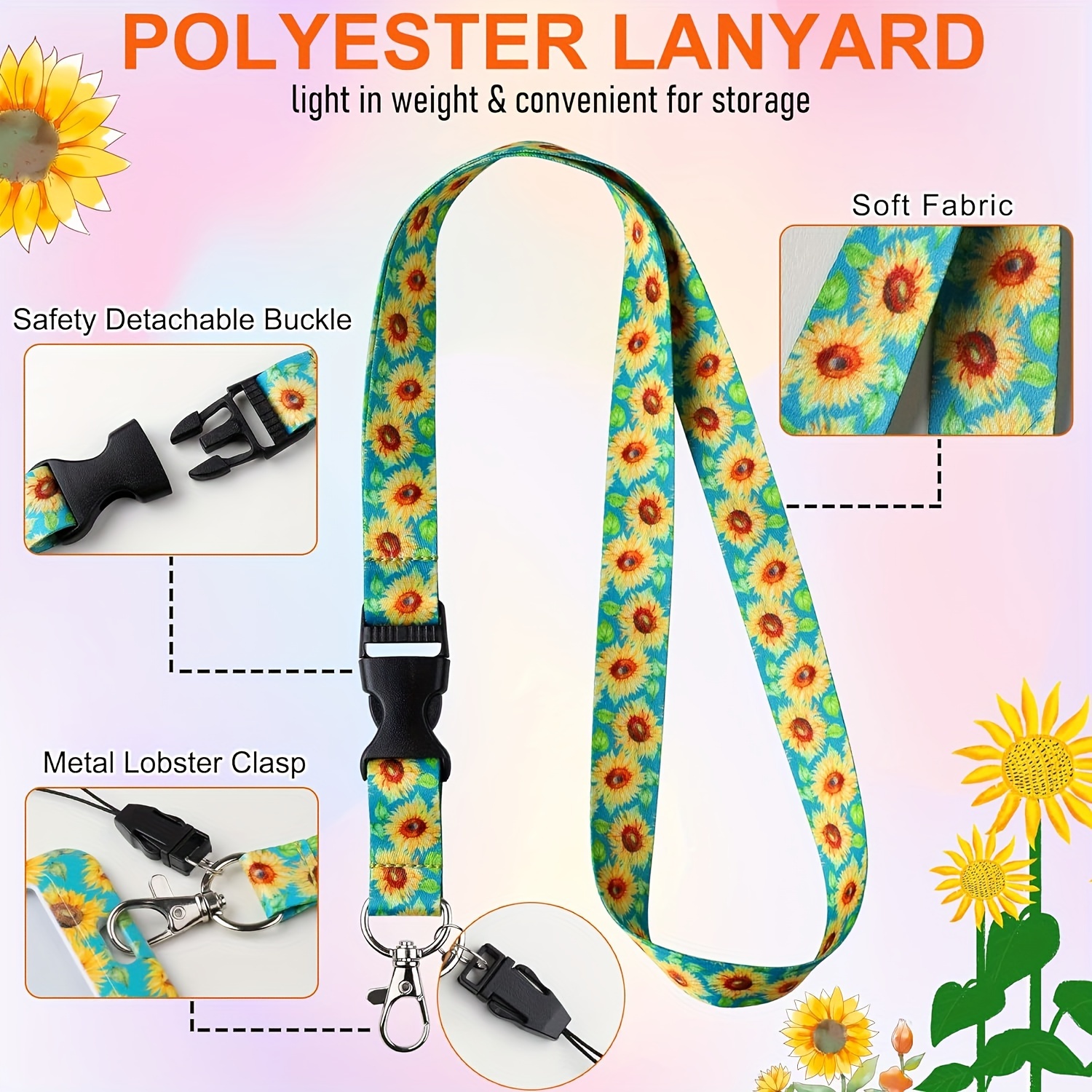  Badge Holder Vertical with Sunflower Lanyard for Keys Work  Name ID Case for Women Men : Office Products