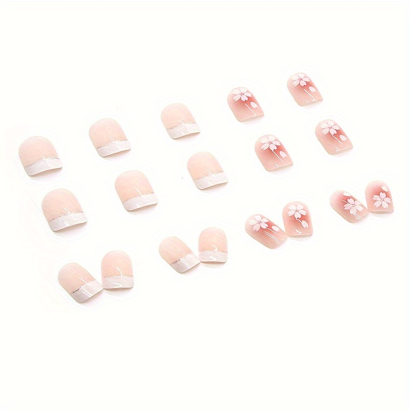 24pcs square press on nails short length glossy   nails pink nude floral nail art stickers for women s   reusable artificial nails for hands feet nails accessories beauty accessories   tips Product details 3
