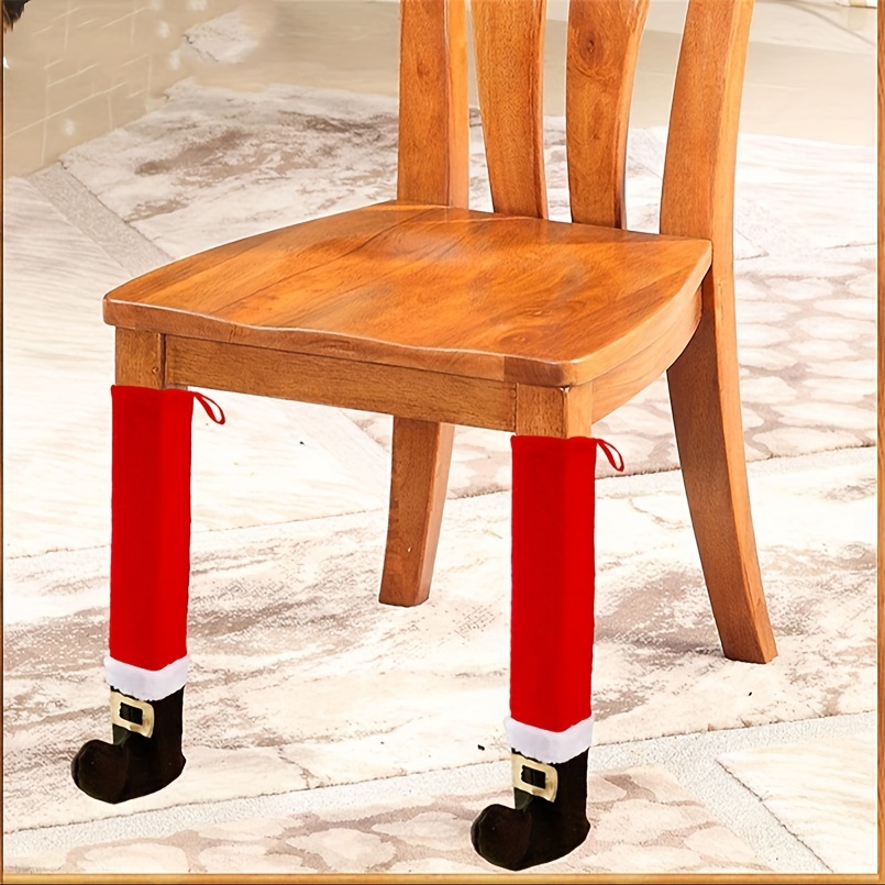 4pcs Chaises de Noël Housses de jambe Caps, Stripes Elf Chair