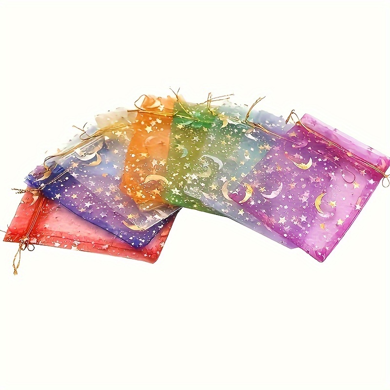 200/100/5Pcs Organza Bags,Moon Star Jewelry Pouch Gift Packaging Bag Candy  Bag Mixed Color with Drawstring for Wedding Party Favors Christmas  Decorations