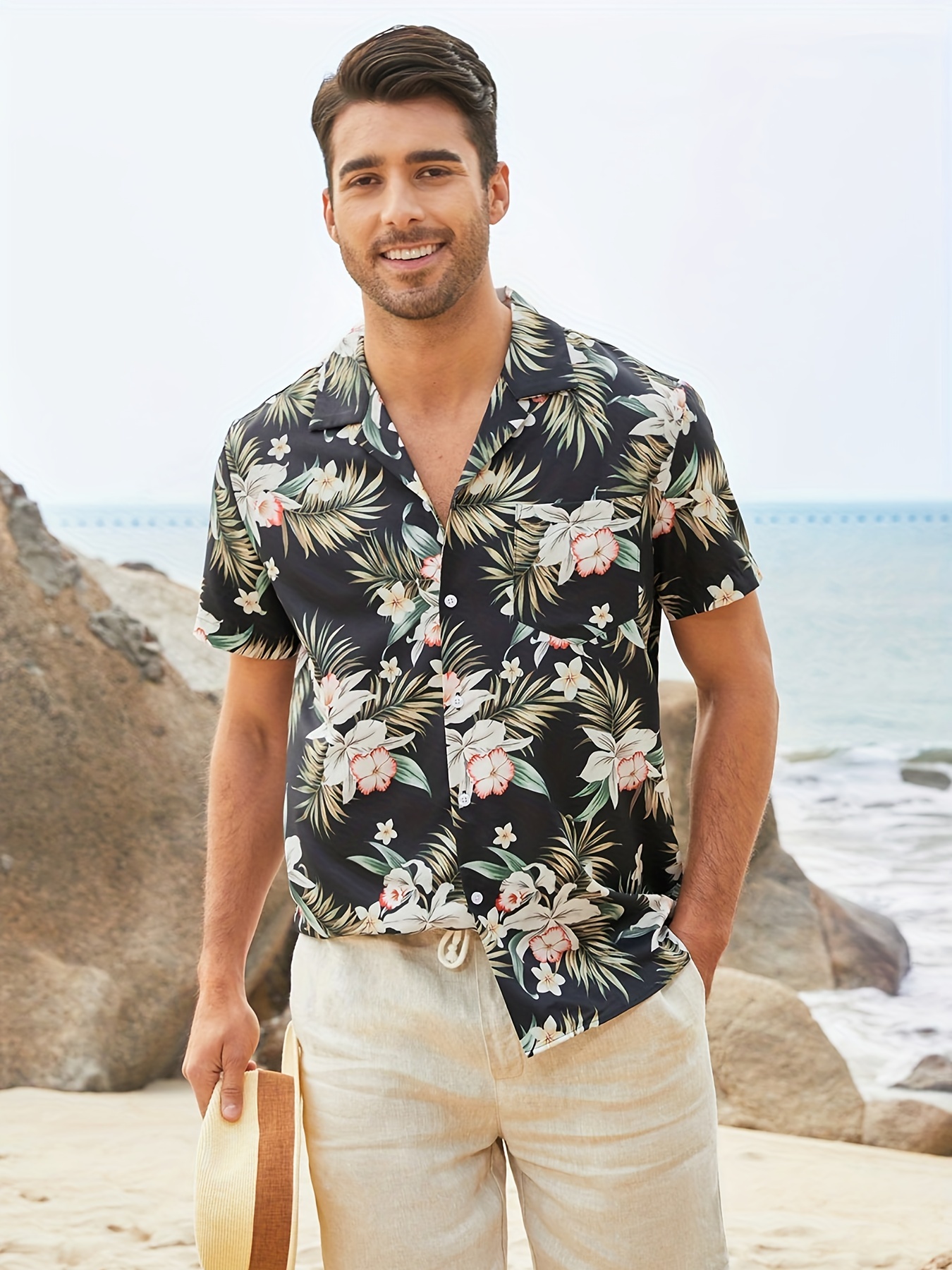 White Tshirts Shirts For Men Mens Spring Summer Casual Floral Hawaiian  Beach Tropical Casual Button Down Short Sleeve Shirts