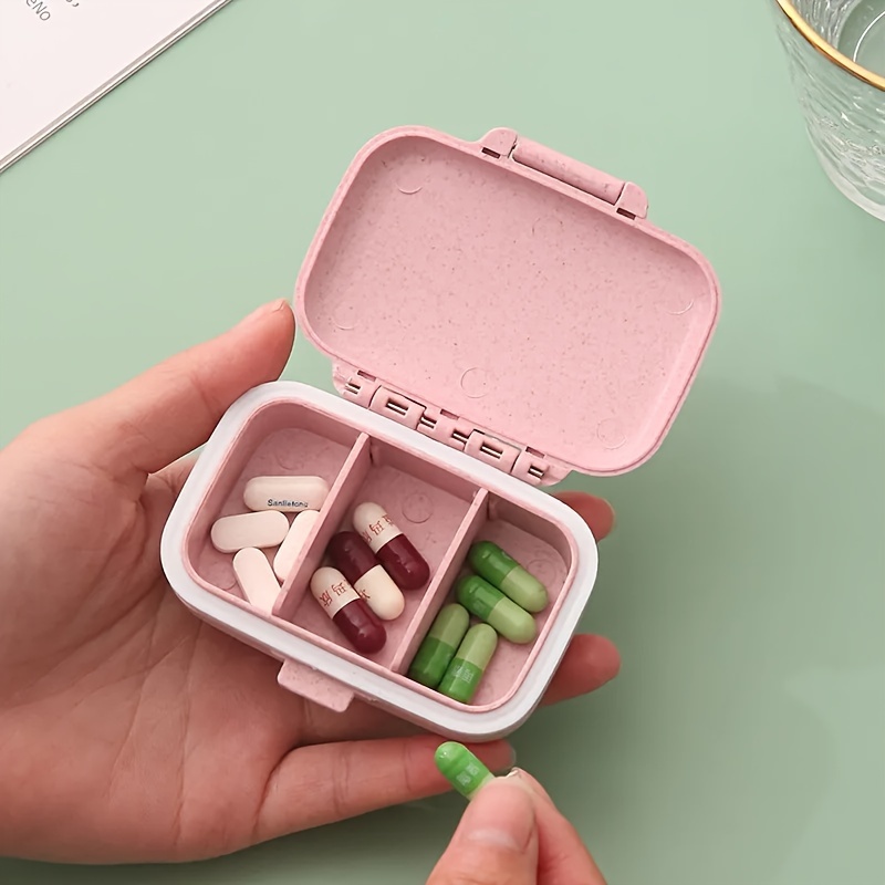 1pc Colorful Portable Mini Medicine Box - Moisture-Proof, 3-Compartment Rectangular Organizer for AM/PM Pills, Compact & Easy to Carry