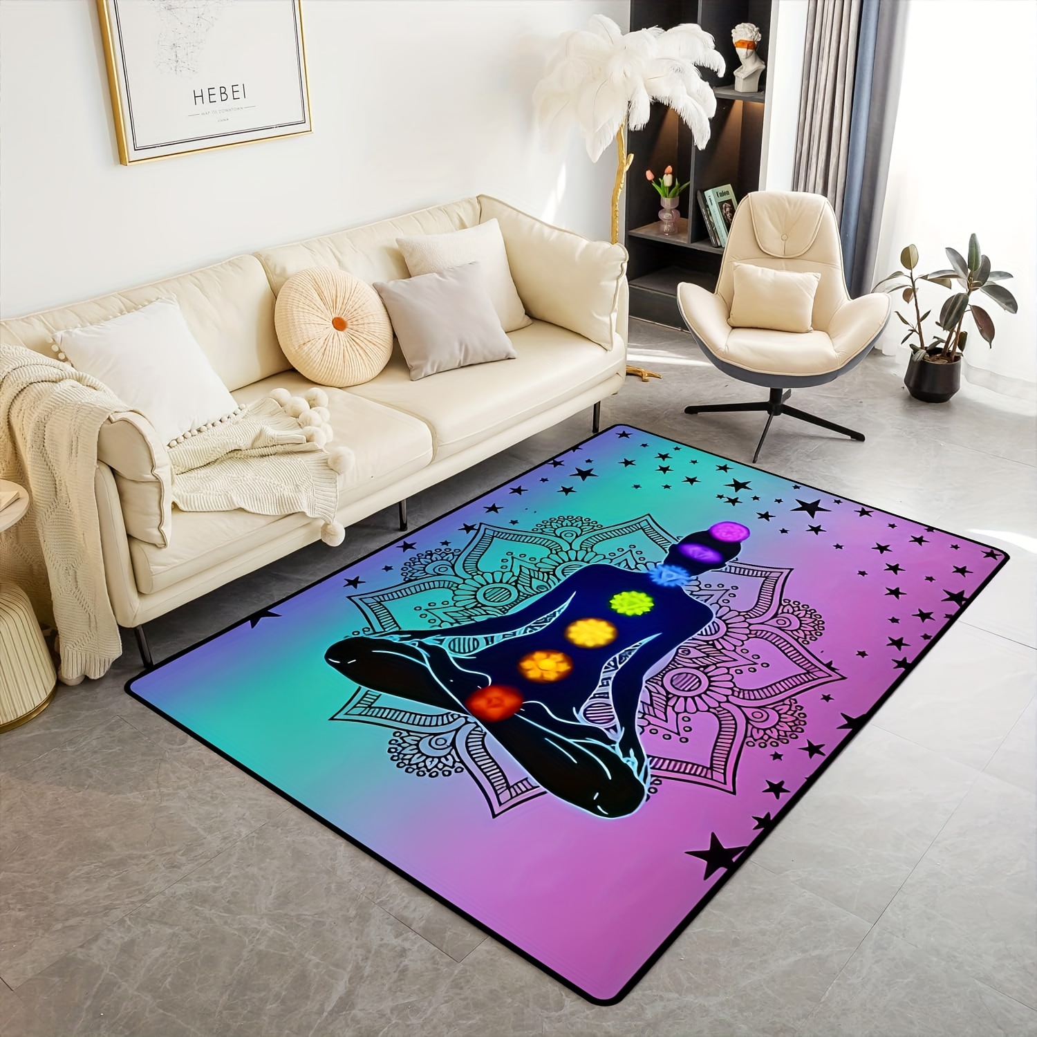 Chakra Rug Colorful Rainbow Rug Floor Rug Mat Spiritual Yoga Chakras Hearts  Hippy Gay Gift Rugs 2x3 3x5 4x6 5x7 5x8 8x10 Large Psychadelic 
