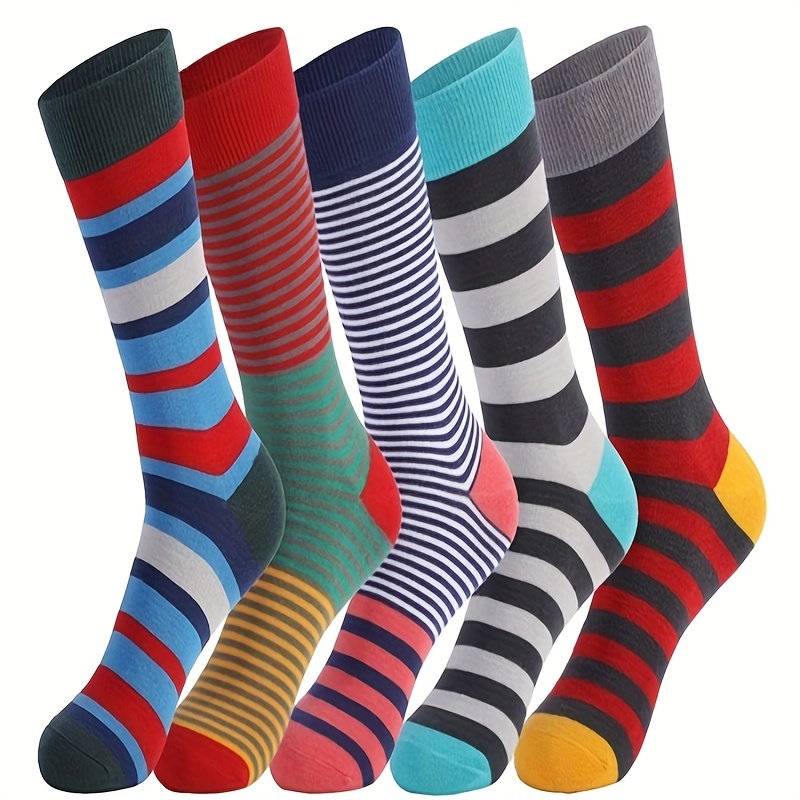 5pairs Men's Fun Novelty Cotton Cool Design Rich Funky Crew Socks Dress  Socks, Colorful Striped Casual Socks Size 10-13
