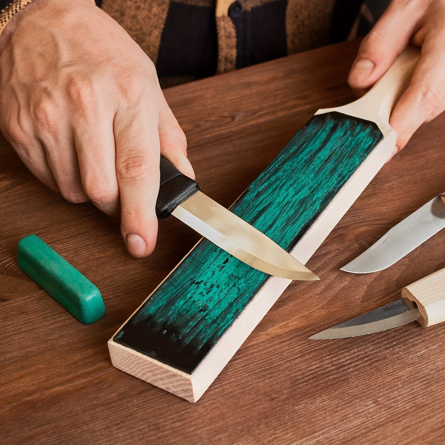 1pc Kit de cuir double face avec composé de polissage pour chefs, bloc de  polissage de couteau pour affûter et aiguiser les couteaux, ciseaux de sculp