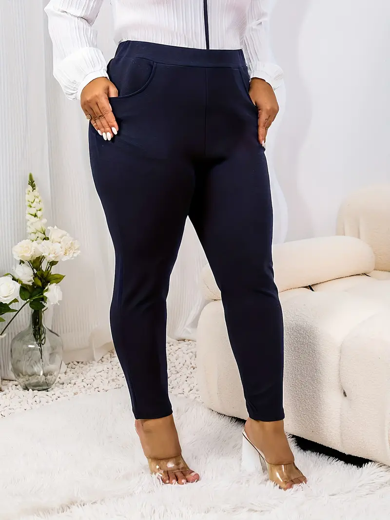 Plus Size Basic Pants Women's Plus Solid Elastic High - Temu