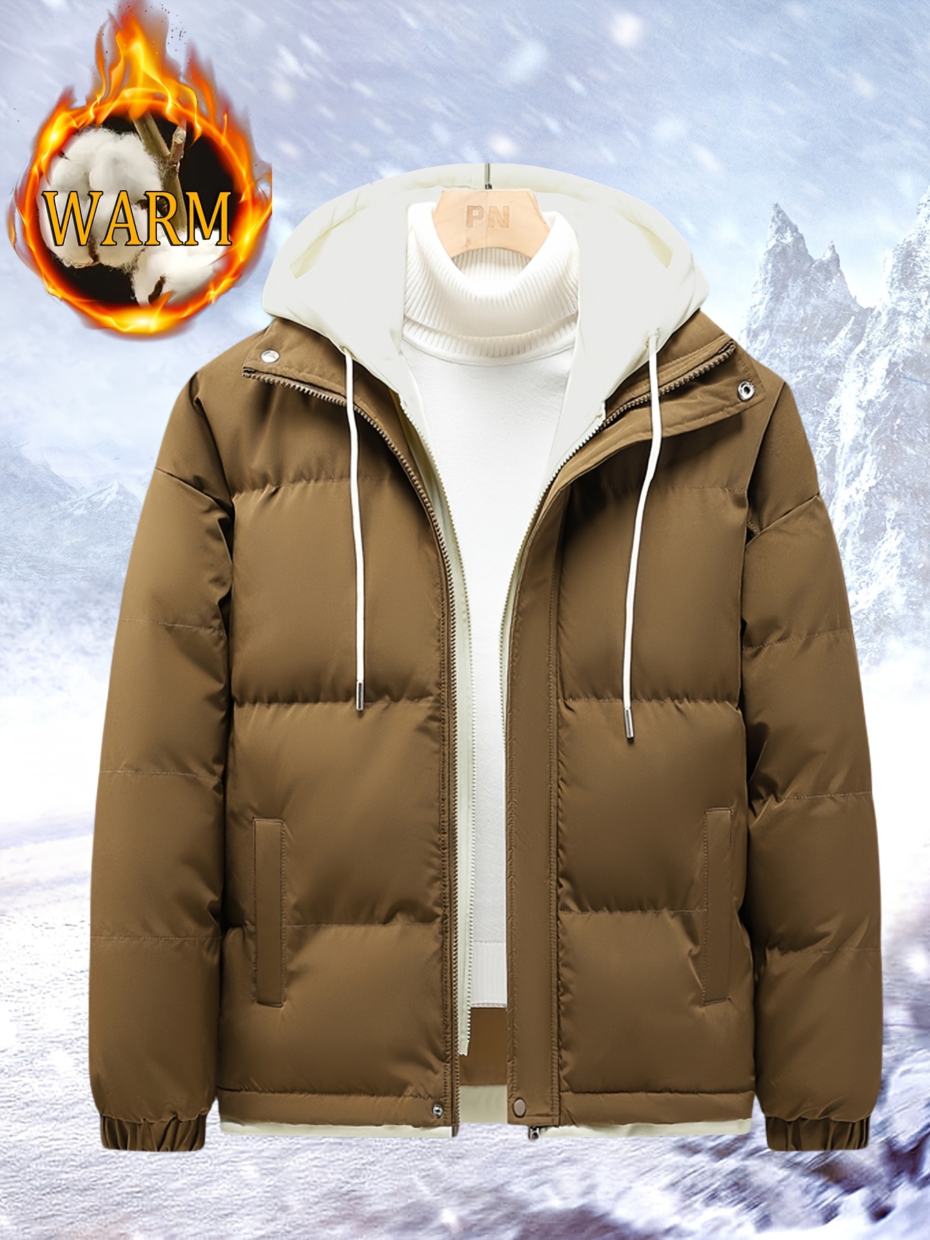 Warm Winter Detachable Hooded Jacket, Men's Casual Patchwork Zip Up Winter  Jacket For Fall Winter Outdoor - Temu
