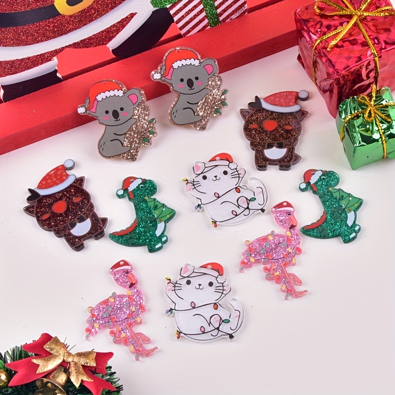 

10pcs Christmas Animals Charms Christmas Koala Flamingo Acrylic Pendants For Diy Pendant Earrings Necklace Jewelry Accessories Christmas Supplies