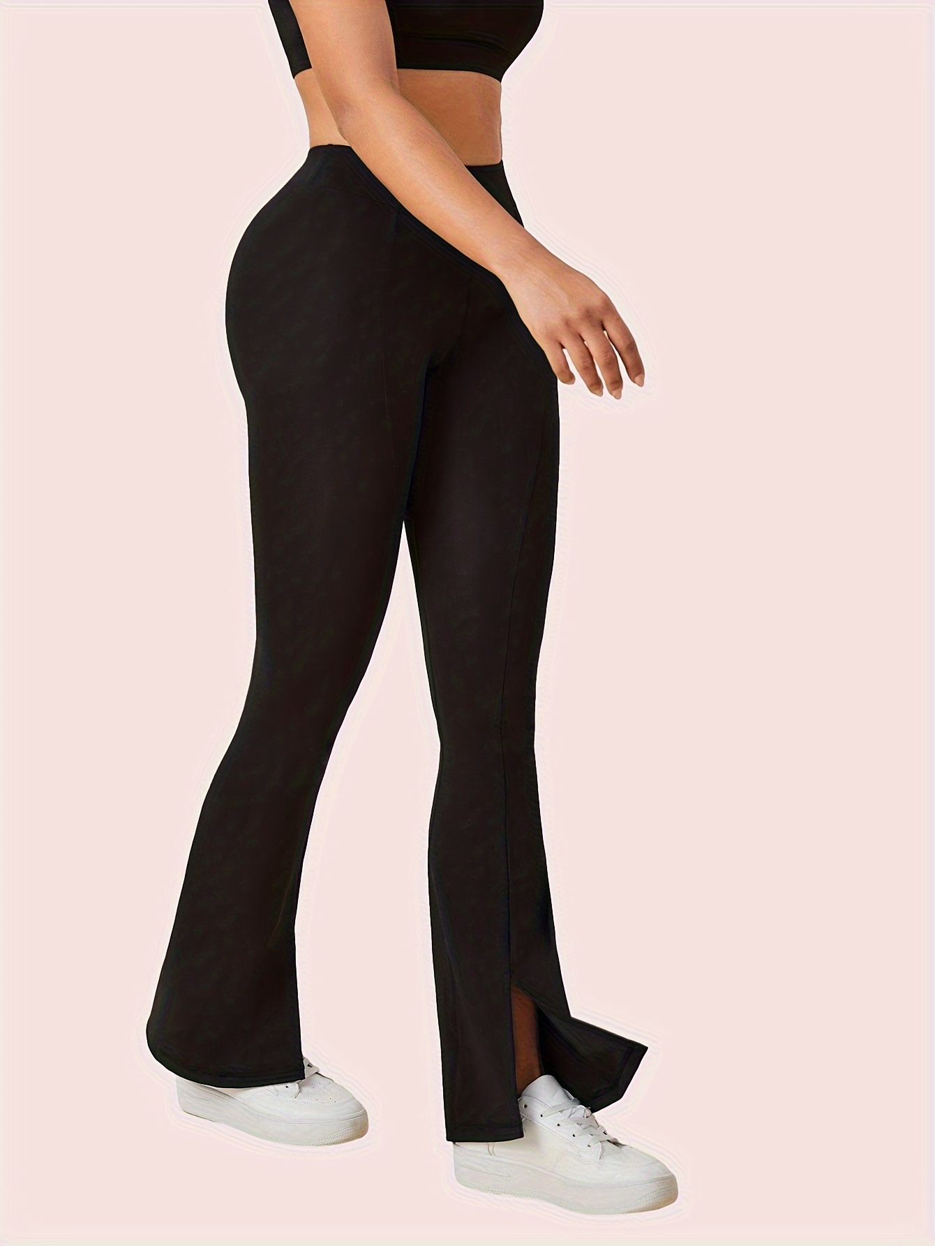 Solid Color Yoga Butt Lifting Flared Pants Stretchy Running - Temu