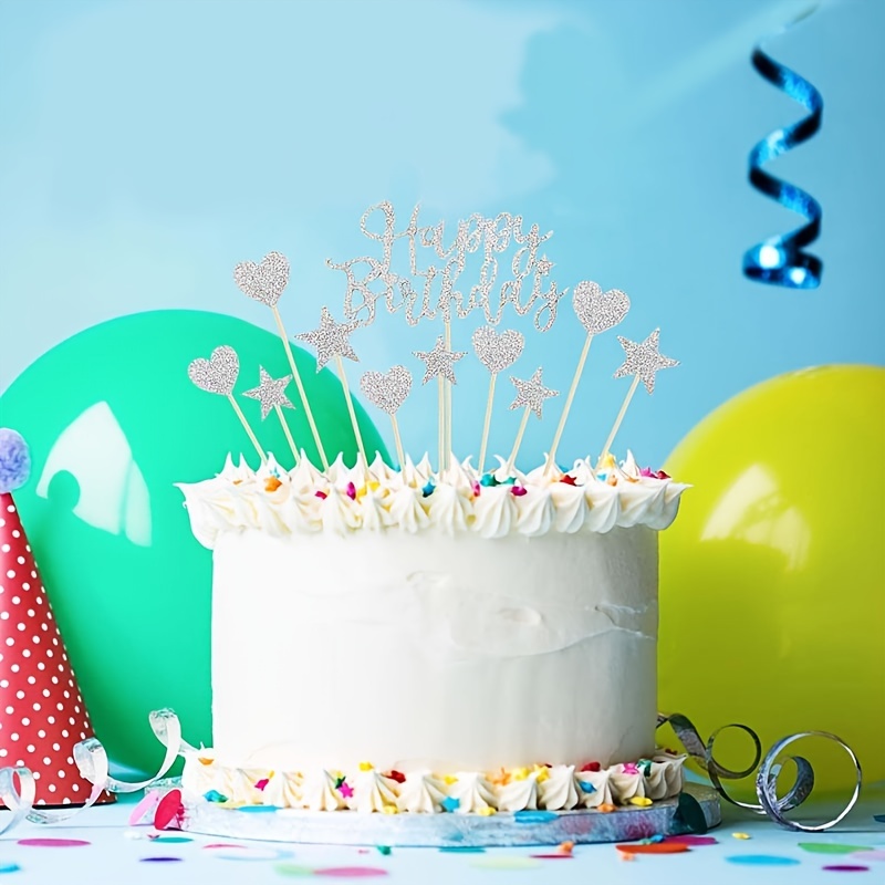 11 adornos para tartas de feliz cumpleaños, decoración de pastel de feliz  cumpleaños, estrella y corazón, decoración de pastel de cumpleaños para