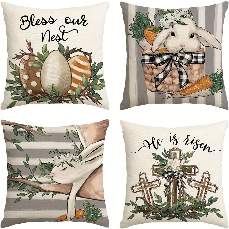 Cute Easter Bunny Linen Throw Pillow Cover - Perfect For Home Sofa Decor  And Easter Party - - Includes Pillow Insert - Temu