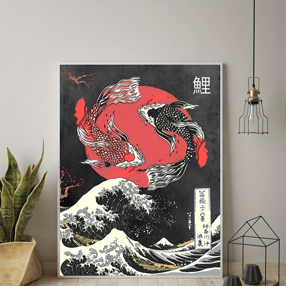 Stunning Abstract Koi Fish And Lotus Flower Canvas Painting - Temu