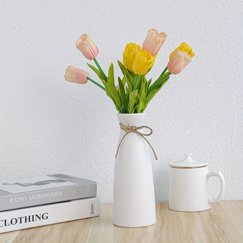 Florero de cerámica – Florero moderno para decoración del hogar, jarrones  decorativos geométricos blancos para sala de estar, jarrón de flores secas