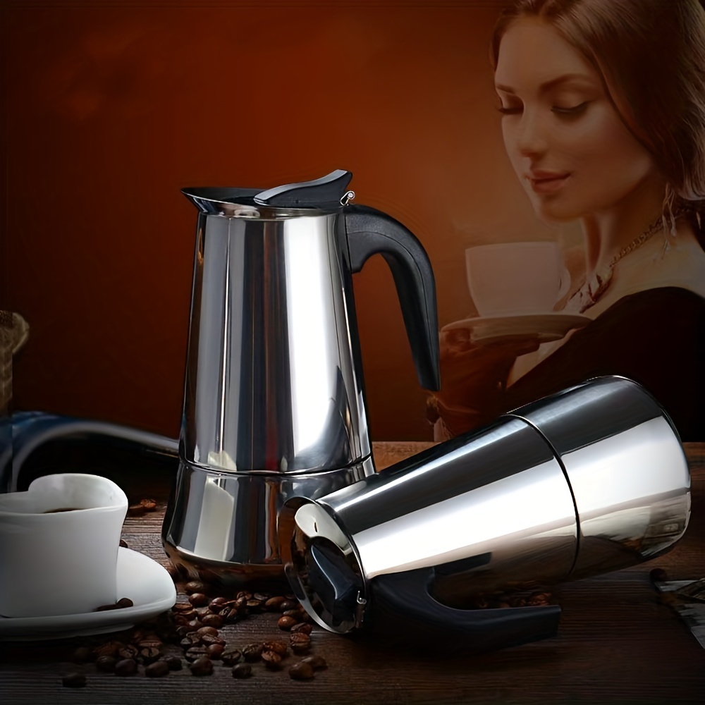 1pc stainless steel moka pot portable coffee pot espresso machine 300ml 10 14oz coffee kettle details 3