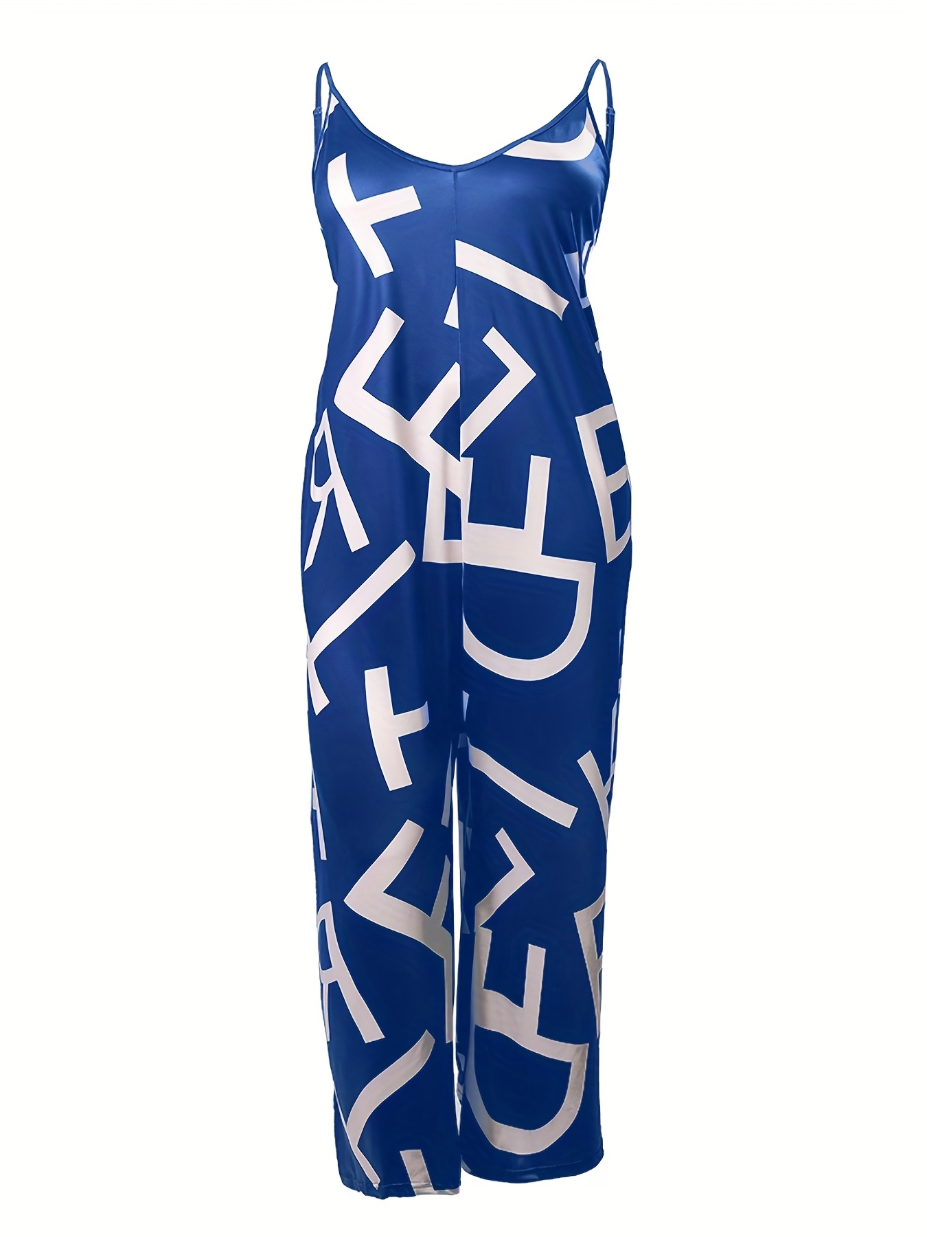 Casual Jumpsuit Women's Plus Letter Print V Neck Cami Jumpsuit