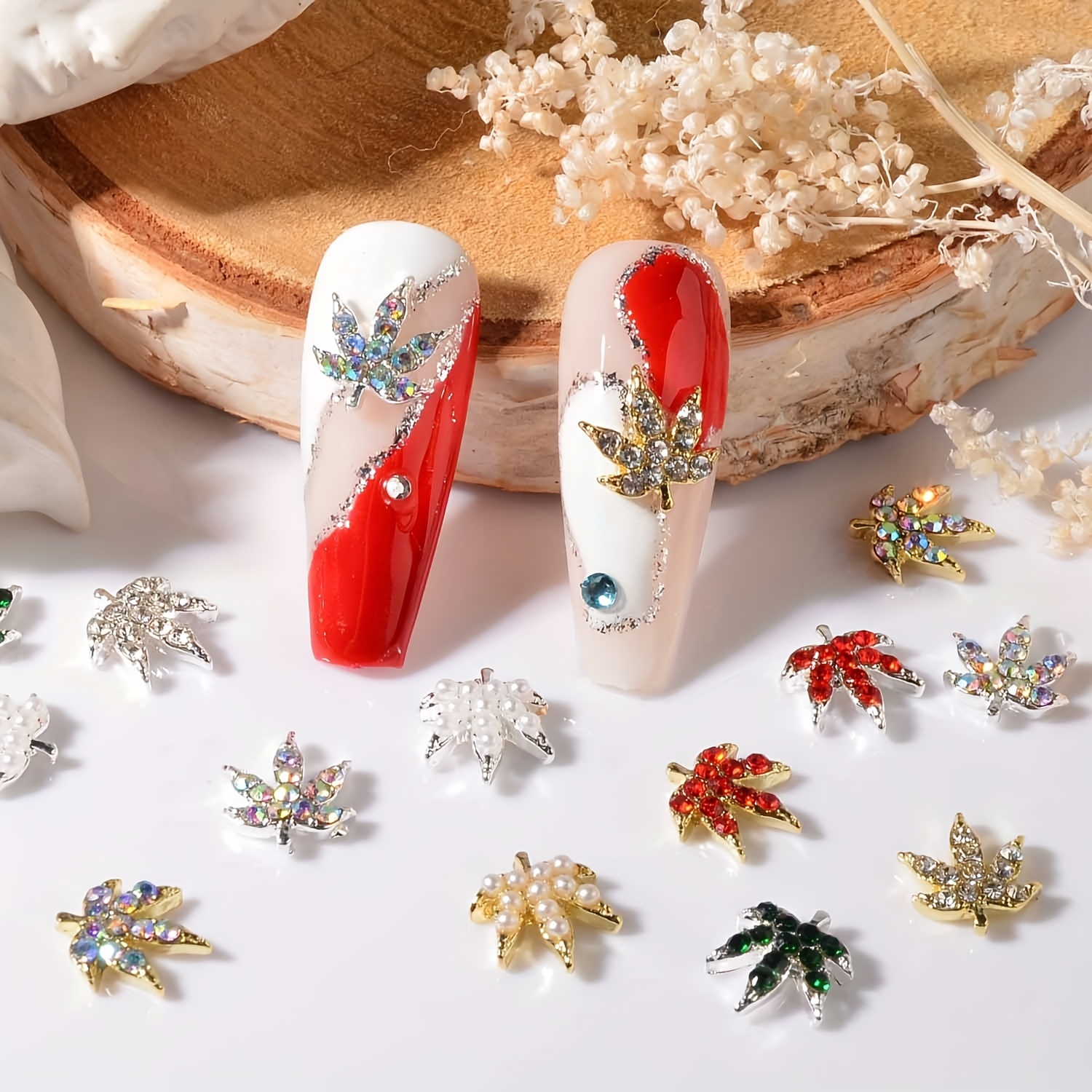 3d Fall Maple Leaf Rhinestone Pearl Nail Charms, 10 Colors Design Autumn  Maple Leaves Nail Charm With Shiny Crystals For Nail Craft Jewelry Making -  Temu Australia