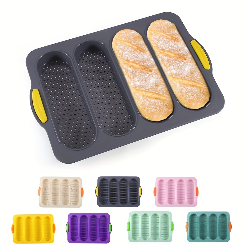 

1pc, 4 Cavity Silicone Bread Mold - Non-stick Baguette Baking Pan For Ovens And Microwaves - Perfect For French Bread Baking - Kitchen Gadgets And Accessories