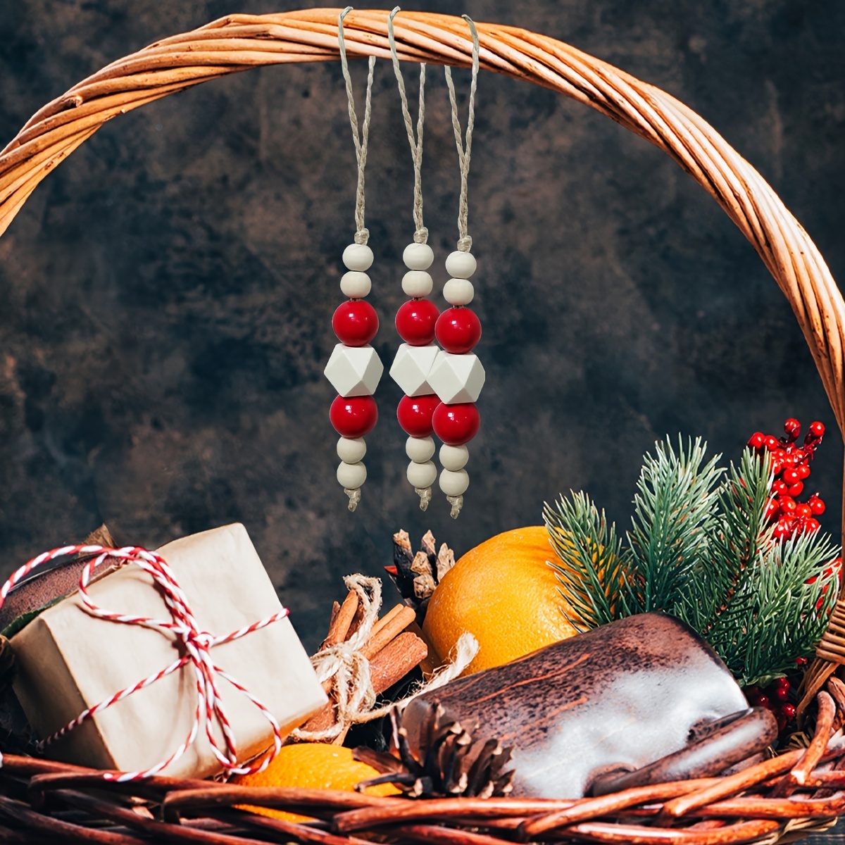 Christmas Tree Ornaments Made Wooden Beads Christmas - Temu