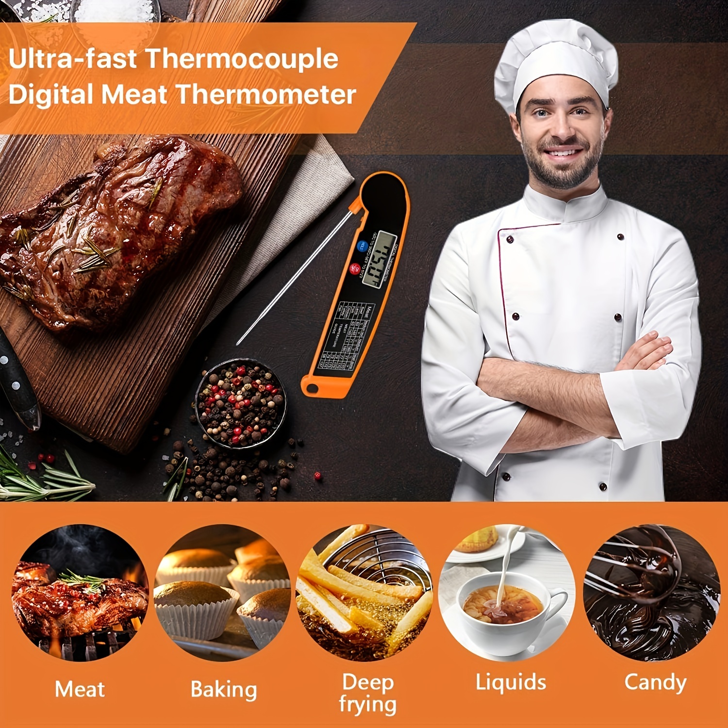 Meat Thermometer, Waterproof Meat Thermometer, Meat Thermometer With Probe,  Smart Digital Cooking Thermometer For Oven Grilling Smokers Bbq Rotisserie,  Kitchen Stuff, Kitchen Gadgets - Temu