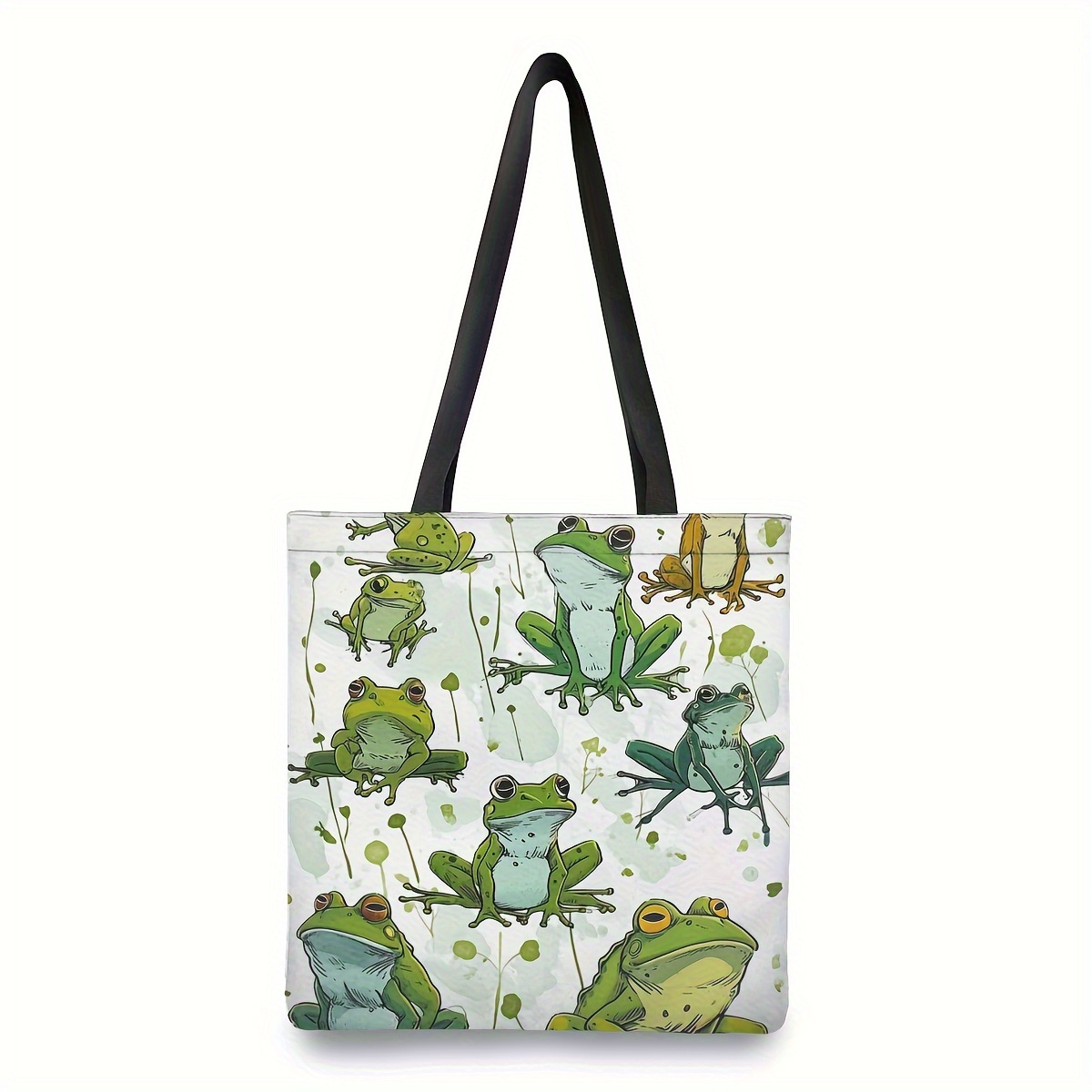 

1pc Cute Cartoon Frog Print Tote Bag, Large Capacity Shoulder Bag, Women's Casual Handbag For Work School Shopping
