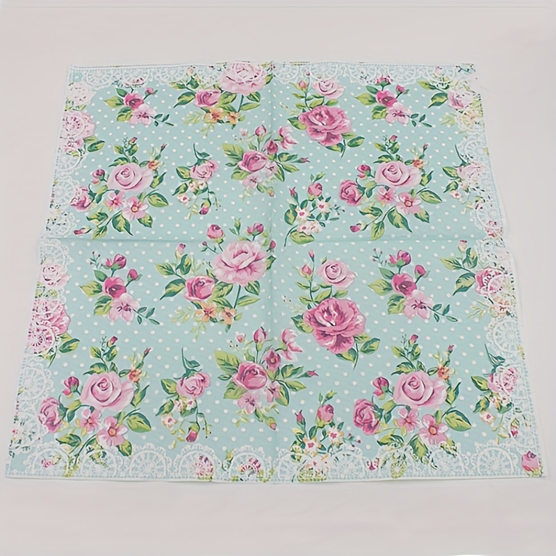 20pcs Disposable Rose Printed Square Napkins Party Printed Napkins