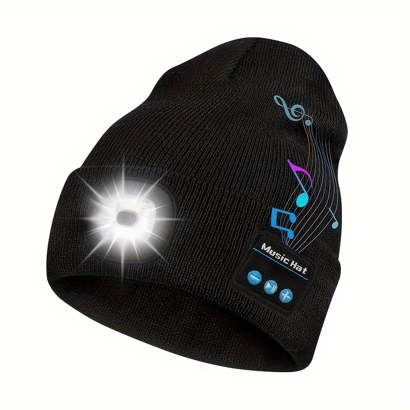 Casquette de musique Bluetooth pour adulte enfant adolescents Chapeau Led  mains libres 3 en 1 Creative Extensible Bluetooth Bonnet tricoté pour la  nuit Pêche Randonnée avec L