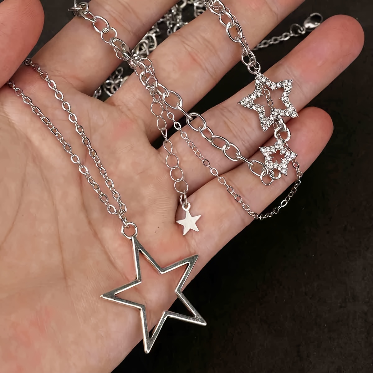 Y2k Punk Style Star Inlaid Zircon Multilayer Star Necklace - Temu