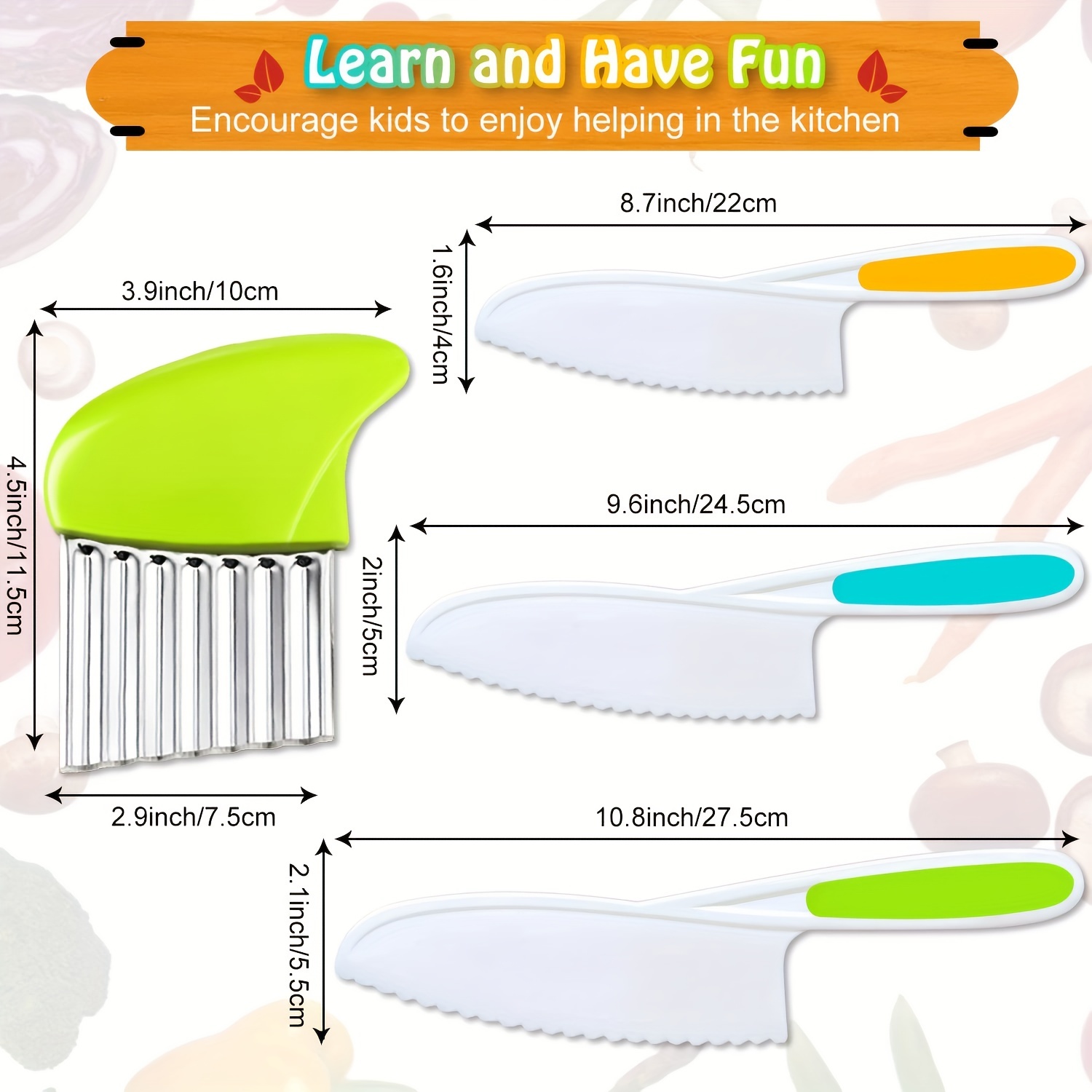 Juego de 3 cuchillos para niños - Agarre firme, bordes dentados y seguro -  Coloridos cuchillos de cocina de nailon para niños pequeños para cortar  frutas, ensalada, pastel, lechuga (multicolor) Ofspeizc WMSS-91