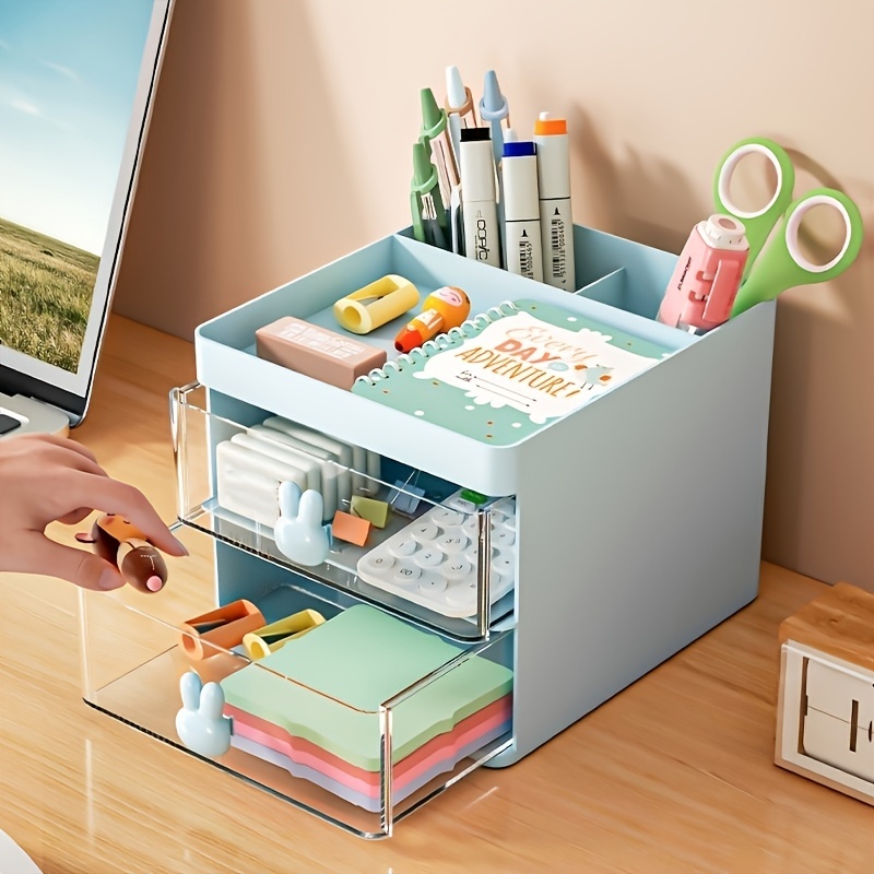 Caja de almacenamiento de escritorio creativa, cajón de plástico  transparente Kawaii Ins, soporte multifunción para bolígrafos de  estudiantes