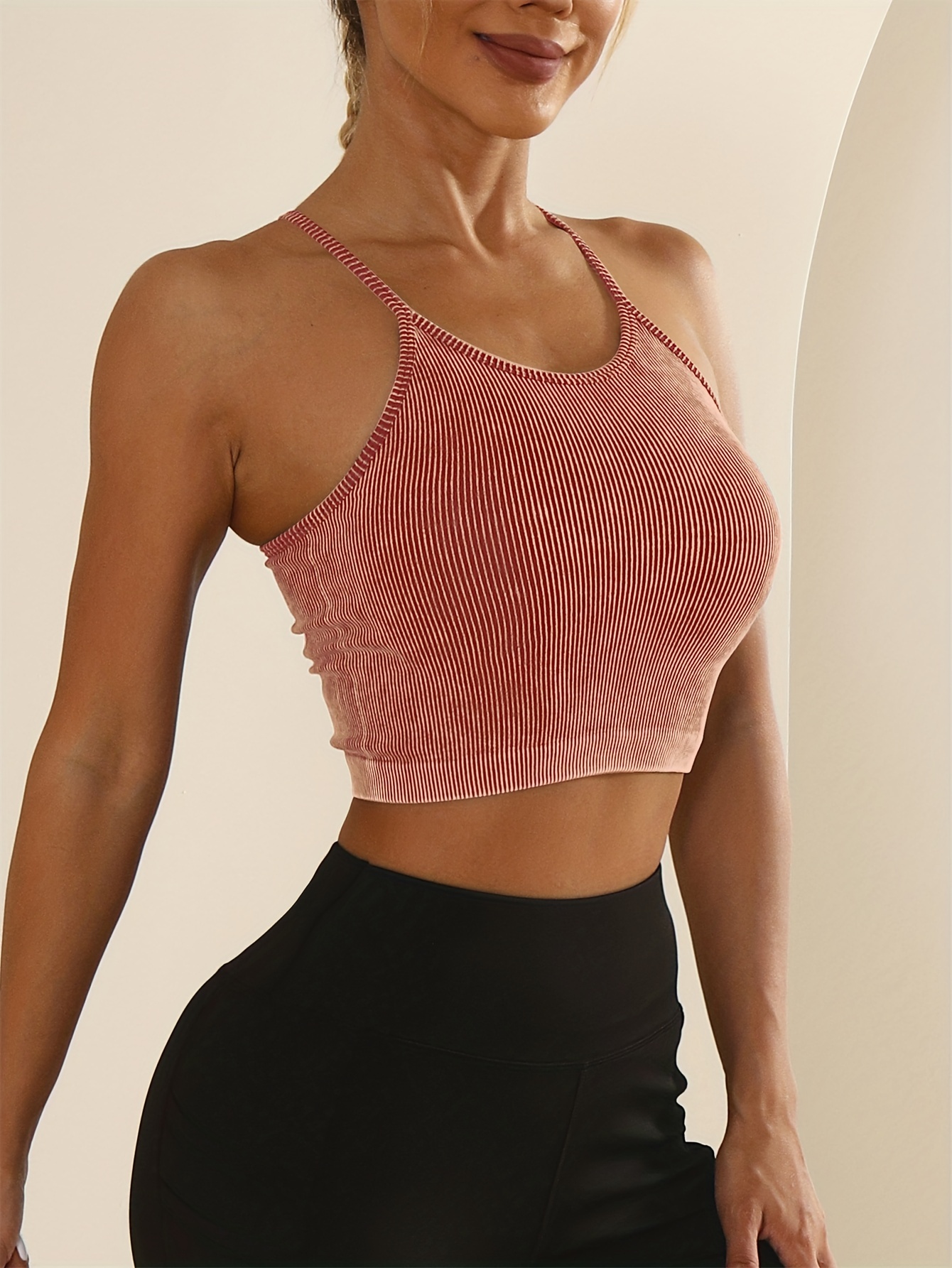 Women's Seamless Sleeveless Backless Racerback Washed - Temu