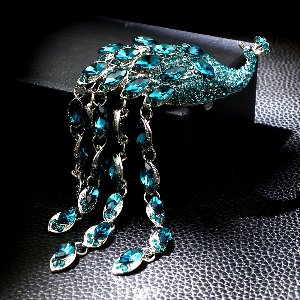 Tassel Peacock Brooch, Elegant Animal Accessory