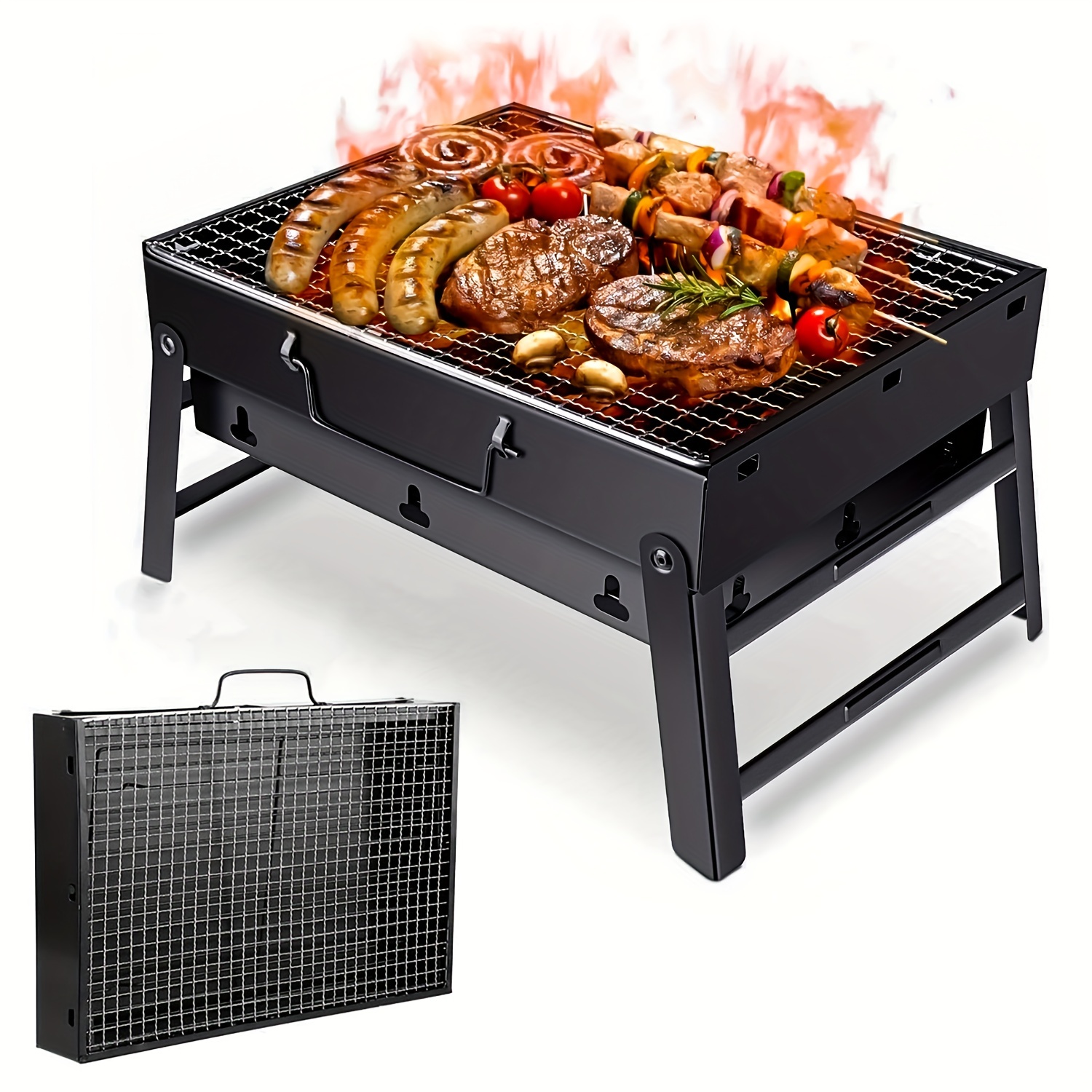 Square Folding Barbecue Grill, Iron Spray Paint Outdoor Compact Lightweight  Rotisserie Grill, Electroplated Grill Mesh Family Meal Gathering Charcoal  Grill, Household Yard Charcoal Bbq Grill - Temu