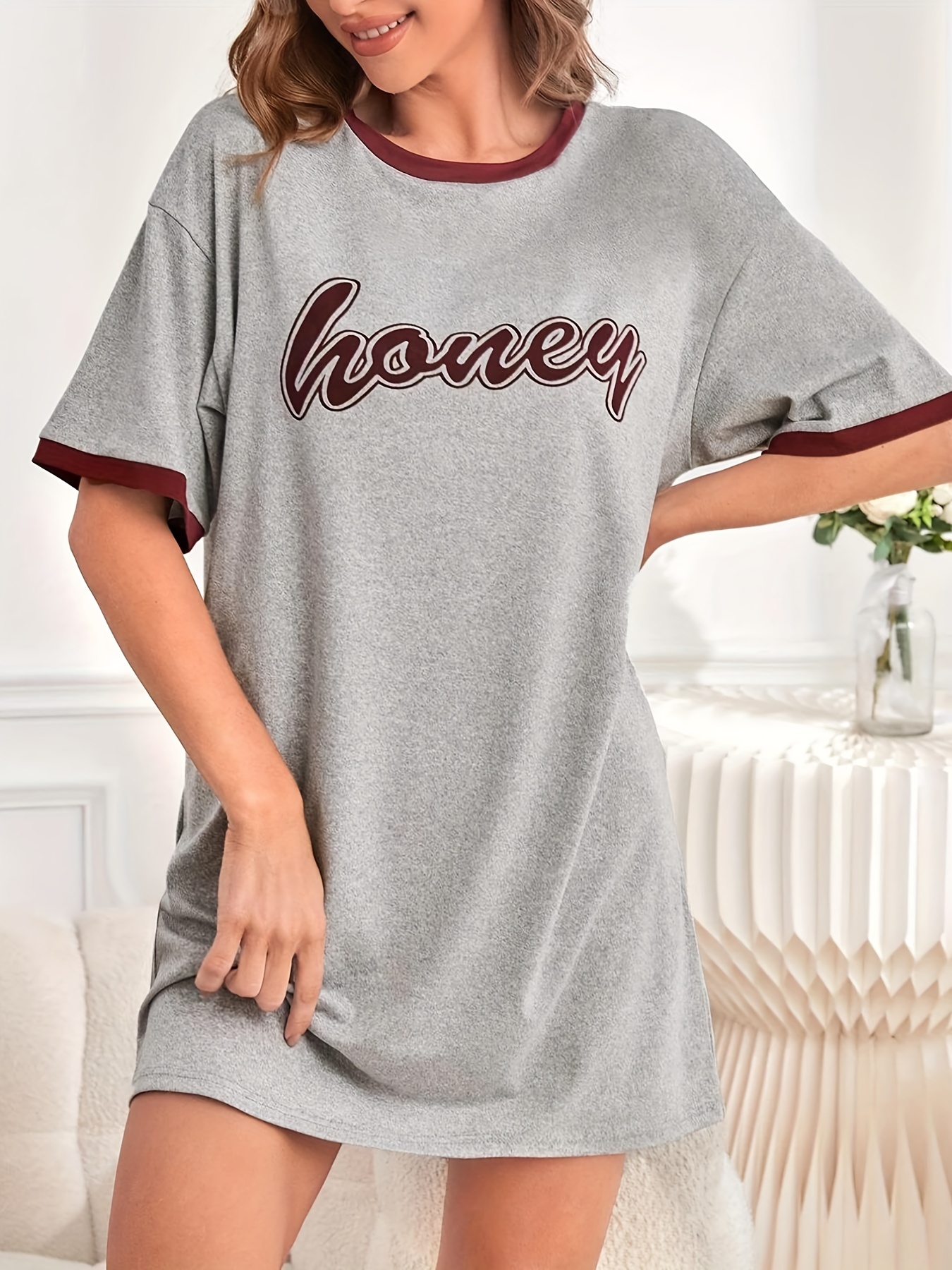 Soft & Comfy Lounge Dress Crew Neck Short Sleeve Women's Loungewear