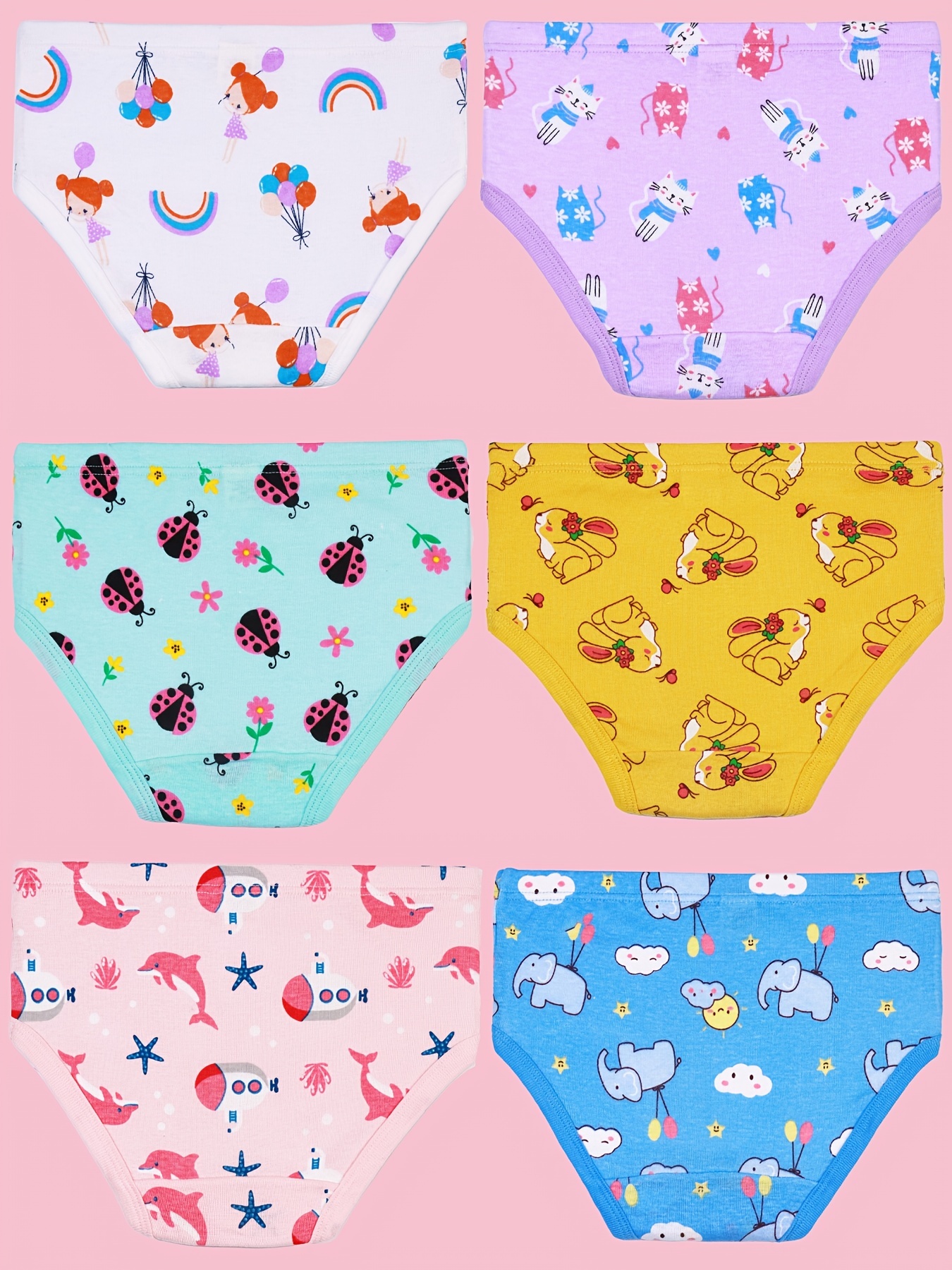 Girls Triangle Panties Cartoon Floral Animals Print Multiple