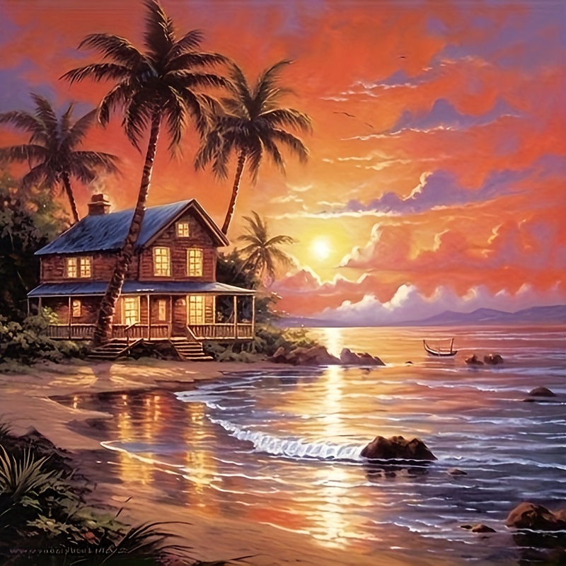 

1pc 5d Self-made Artificial Diamond Art Diamond Painting Seaside Landscape Kit Diy Handmade Painting Decorative Painting
